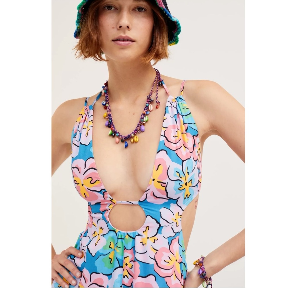 For Love & Lemons Yasmin Open Back Floral Maxi Dress XS Cut Out Plunge Summer - Picture 7 of 17